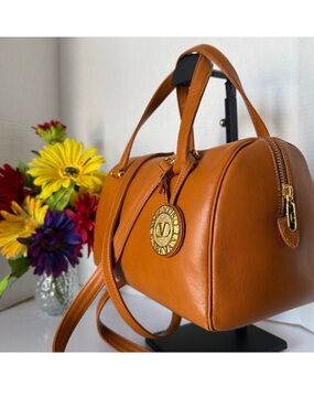 Valentino Garavani Vintage Camel Leather Top Handle Bag.